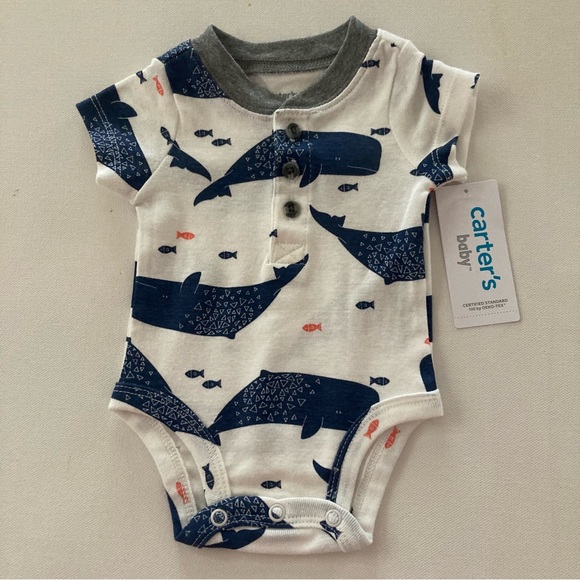Baby Boy Newborn Whale Bodysuit & Terry Pants Set Outfit Blue Grey White - Picture 7 of 7